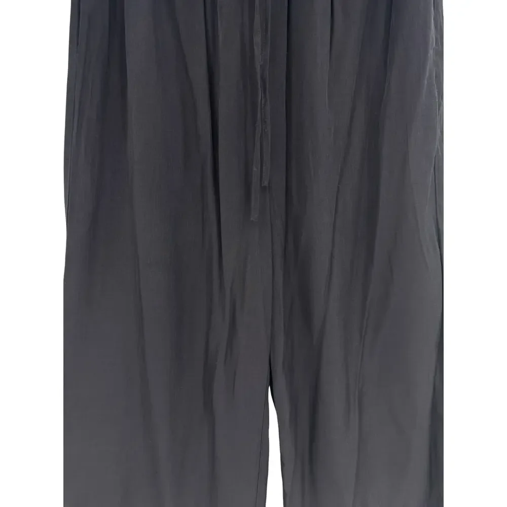 Mersea Ibiza Wide Leg Pull On Pants Black Ruffle Waist Pockets Size Small NWT
